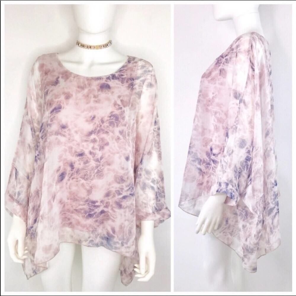 Carre Noir NWT Chiffon Blouse & Tank 2 Piece Kimono Style Pink Boho Tunic S